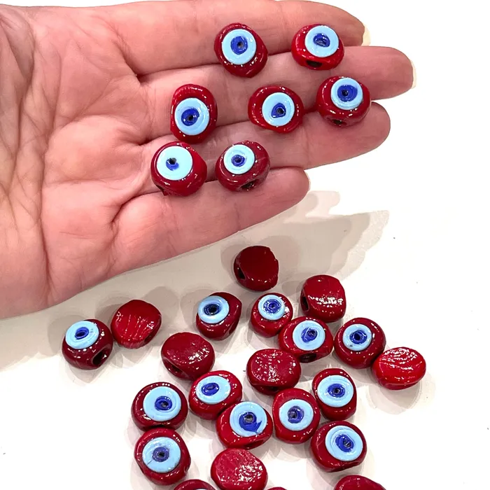 Peppy Beads Necklaces Traditional Turkish Artisan Handmade Glass Evil Eye Beads Large Hole Evil Eye Glass Beads 10 Beads per pack