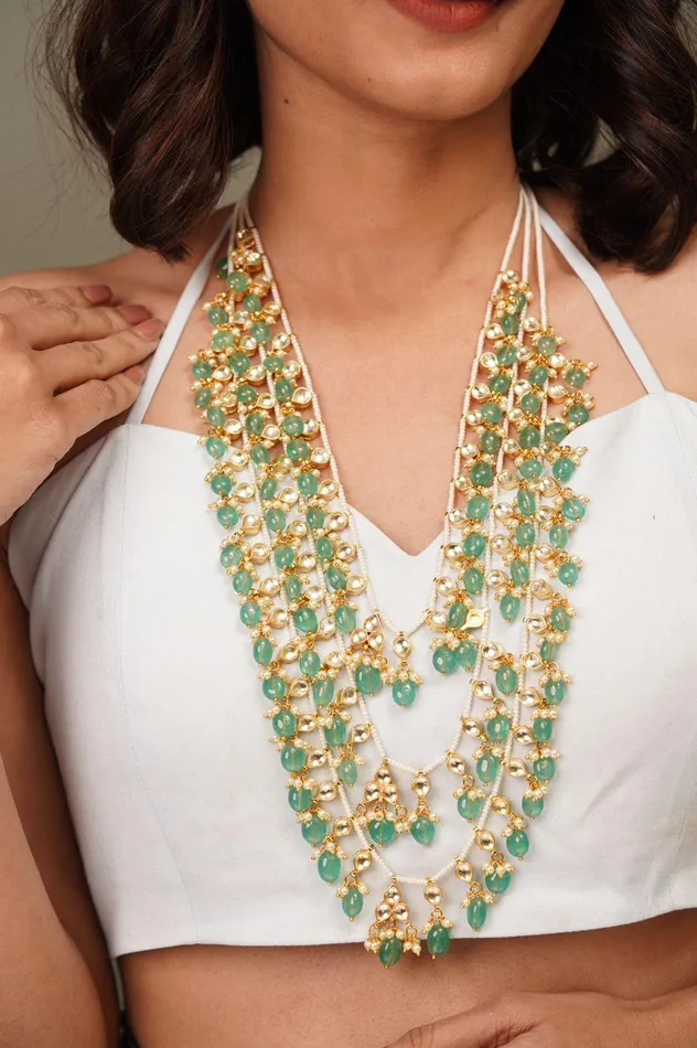 Durga 3 layer Rani Haar In Mint Attrangi Earrings
