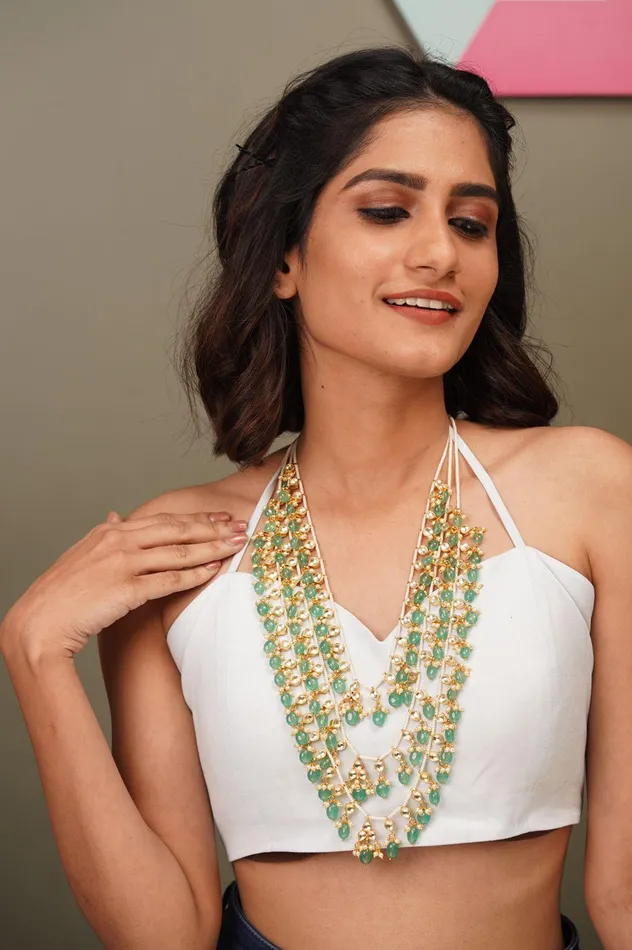 Durga 3 layer Rani Haar In Mint Attrangi Earrings