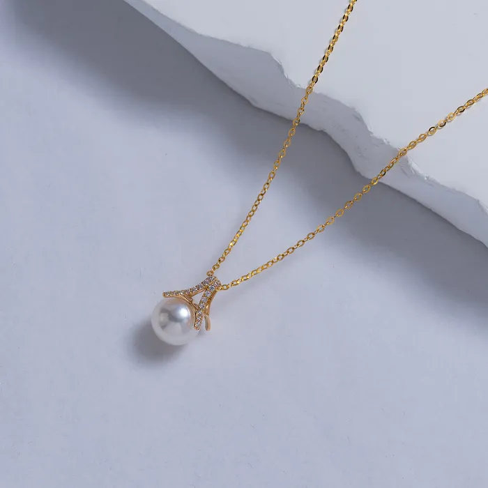 Necklaces Pearly Lustre 18K Solid Gold Hanadama Akoya Pearl Necklace KN00110