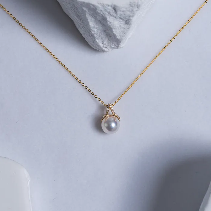 Necklaces Pearly Lustre 18K Solid Gold Hanadama Akoya Pearl Necklace KN00110