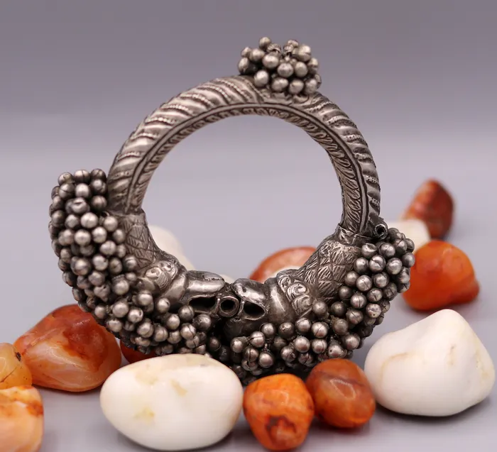 TRIBAL ORNAMENTS Vintage Original antique worn old silver bangle bracelet unique design rare indian tribal womens jewelry for belly dnaceghoomar dance cb02 Bracelets