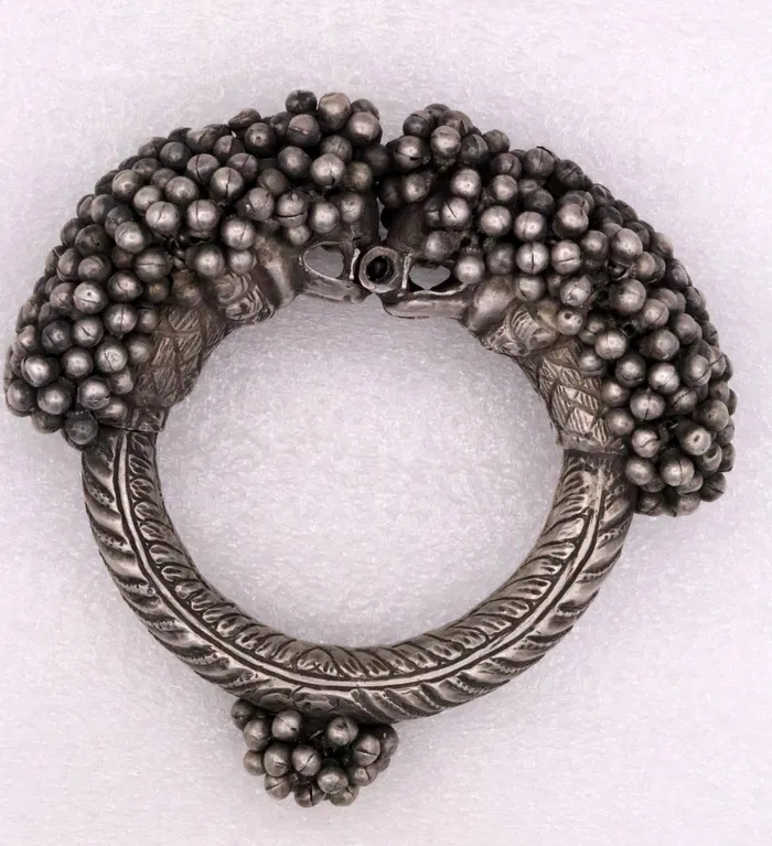 TRIBAL ORNAMENTS Vintage Original antique worn old silver bangle bracelet unique design rare indian tribal womens jewelry for belly dnaceghoomar dance cb02 Bracelets