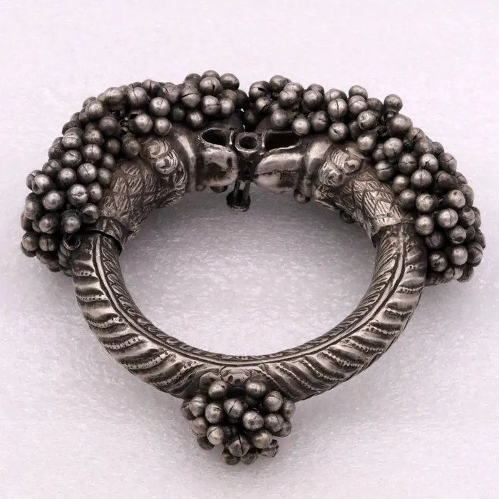 TRIBAL ORNAMENTS Vintage Original antique worn old silver bangle bracelet unique design rare indian tribal womens jewelry for belly dnaceghoomar dance cb02 Bracelets