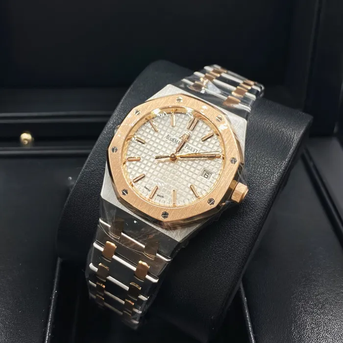 Bracelets Audemars Piguet Audemars Piguet Royal Oak Selfwinding 34mm Watch Ref 77350SROO1261SR01 Silver Dial Two Tone Stainless Steel 18K Rose Gold Bracelet