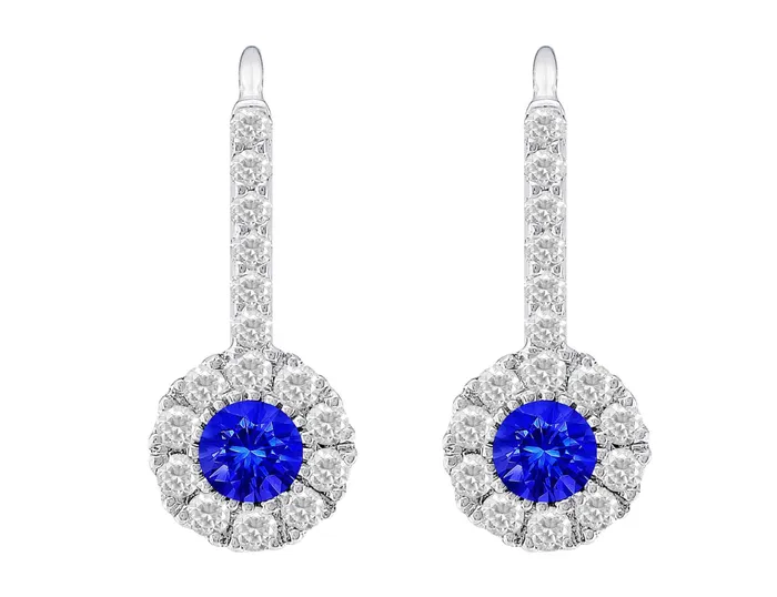 CJ Charles Jewelers Earrings 18k White Gold Sapphire Diamond Drop Earrings