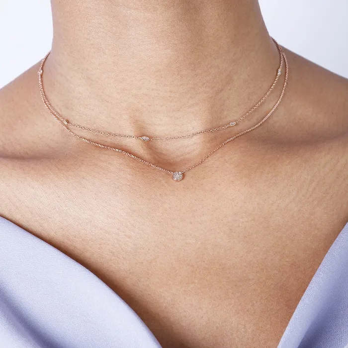 Croghans Necklaces Diamond Micro Pav Round 14K Gold Necklace