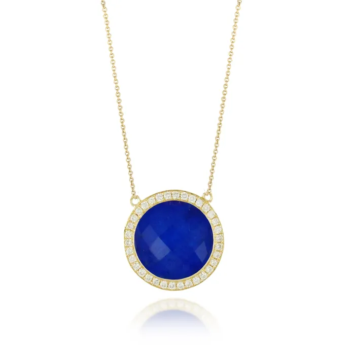 Doves Necklaces Doves 18K Yellow Gold Diamond Necklace with Clear Quartz over Lapis Doves Necklaces Doves 18K Yellow Gold Diamond Necklace with Clear Quartz over Lapis