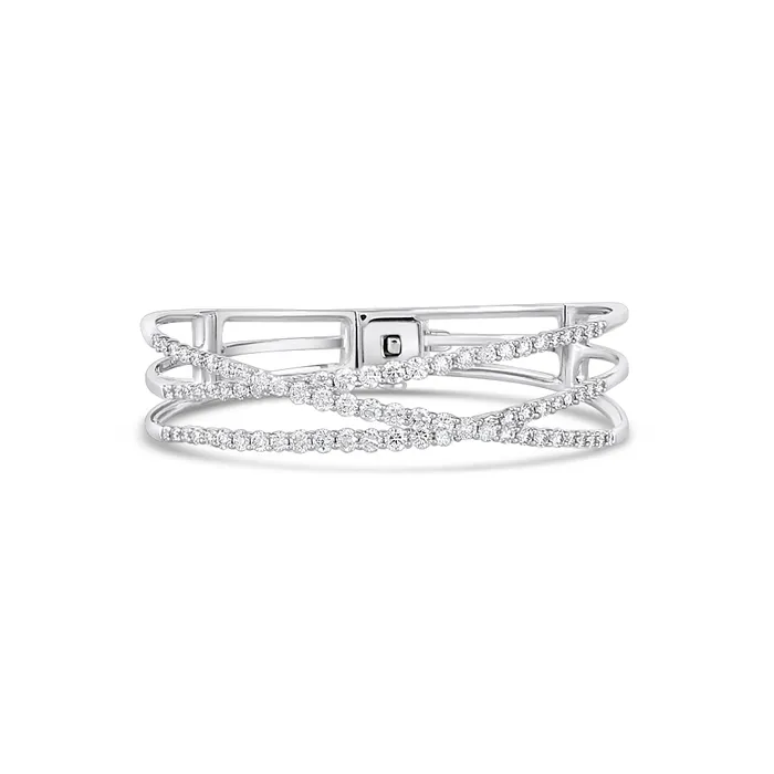 Meierotto Jewelers 14K White Gold Open Three Layer Crossover Diamond Bracelet Bracelets Meierotto Jewelers 14K White Gold Open Three Layer Crossover Diamond Bracelet Bracelets