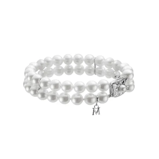 Mikimoto 18K White Gold Double Strand Pearl Bracelet Mikimoto Bracelets