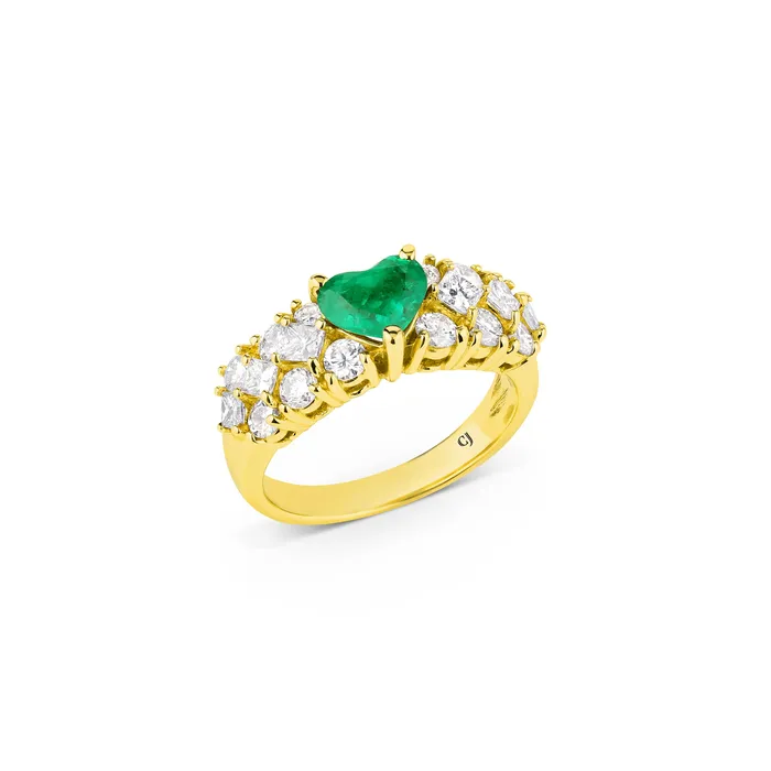 Rings Estate 14kt Yellow Gold 063ct Emerald Heart Shaped Ring CJ Charles Jewelers