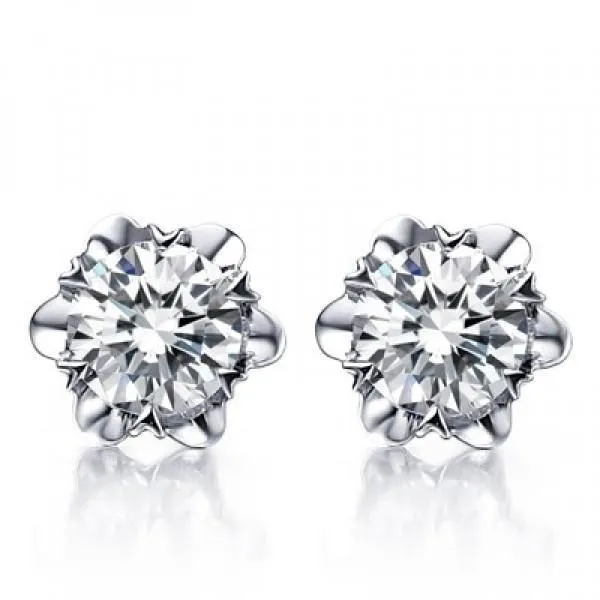 Earrings GB 2 Carats Prong Set Round Flower Shape Natural Earth Mined Diamond Stud Earring Gold 14K Earrings GB 2 Carats Prong Set Round Flower Shape Natural Earth Mined Diamond Stud Earring Gold 14K