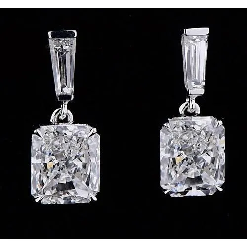 Earrings GB Natural Earth Mined Diamond Drop Earrings 5 Carats Radiant Cut White Gold 14K