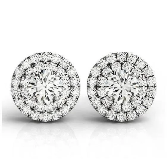 Earrings GB Round Center Natural Earth Mined Diamond 210 Carats Halo Pair Stud Earring White Gold 14K Earrings GB Round Center Natural Earth Mined Diamond 210 Carats Halo Pair Stud Earring White Gold 14K