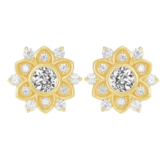 Earrings HarryChadEntcom Flower Style Mined Diamond Stud Earrings Round Old Cut Gold 450 Carats Earrings HarryChadEntcom Flower Style Mined Diamond Stud Earrings Round Old Cut Gold 450 Carats