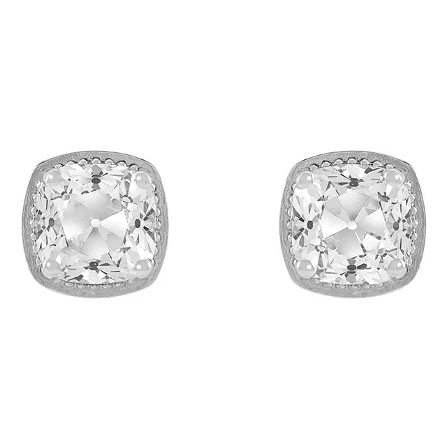 Earrings HarryChadEntcom White Gold Real Diamond Stud Earrings Cushion Old Mine Cut 7 Carats Earrings HarryChadEntcom White Gold Real Diamond Stud Earrings Cushion Old Mine Cut 7 Carats