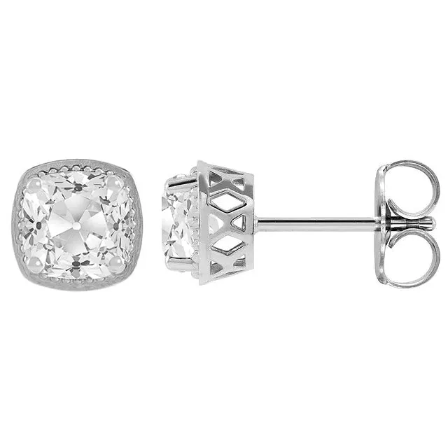 Earrings HarryChadEntcom White Gold Real Diamond Stud Earrings Cushion Old Mine Cut 7 Carats Earrings HarryChadEntcom White Gold Real Diamond Stud Earrings Cushion Old Mine Cut 7 Carats