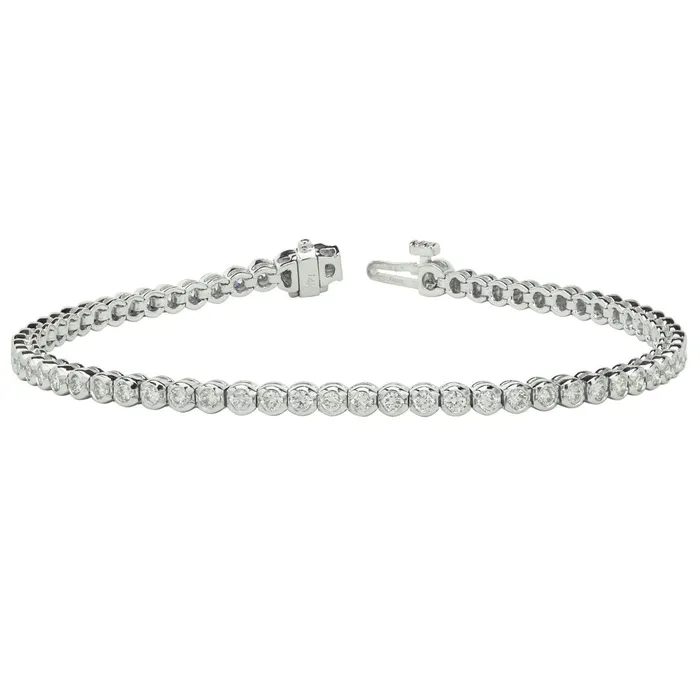 GB 450 Carats Round Natural Earth Mined Diamond Tennis Bracelet Half Bezel Set WG 14K Bracelets