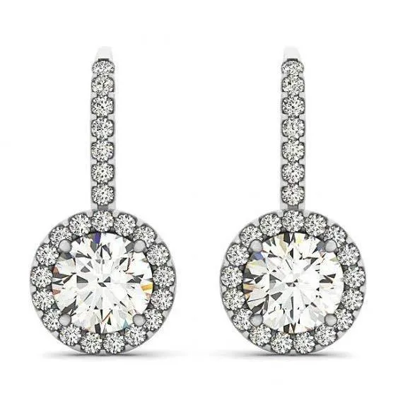 GB Earrings 2 Carats Round Brilliant Natural Earth Mined Diamonds Halo Drop Earrings GB Earrings 2 Carats Round Brilliant Natural Earth Mined Diamonds Halo Drop Earrings
