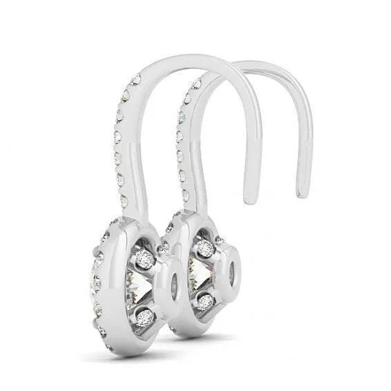 GB Earrings 2 Carats Round Brilliant Natural Earth Mined Diamonds Halo Drop Earrings GB Earrings 2 Carats Round Brilliant Natural Earth Mined Diamonds Halo Drop Earrings