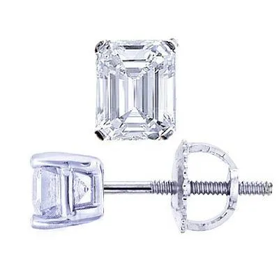 GB Earrings 2 Carats Sparkling Emerald Cut Natural Earth Mined Diamond Studs Earring GB Earrings 2 Carats Sparkling Emerald Cut Natural Earth Mined Diamond Studs Earring