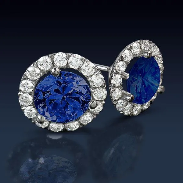 GB Earrings Sri Lankan Sapphire And Halo Natural Earth Mined Diamond 640 Ct Round Cut Stud Earring GB Earrings Sri Lankan Sapphire And Halo Natural Earth Mined Diamond 640 Ct Round Cut Stud Earring