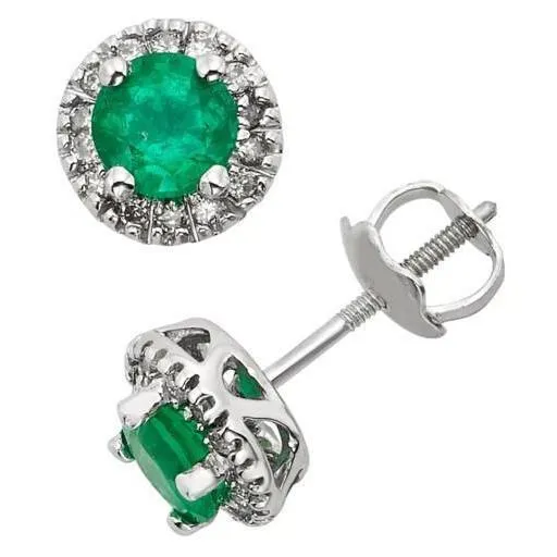 Green Emerald And Halo Natural Earth Mined Diamond Lady Stud Earrings 570 Carat White Gold 14K GB Earrings Green Emerald And Halo Natural Earth Mined Diamond Lady Stud Earrings 570 Carat White Gold 14K GB Earrings