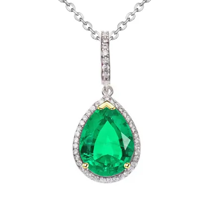 HarryChadEntcom Necklaces Pear Gemstone Drop Necklace Halo Green Emerald Necklace HarryChadEntcom Necklaces Pear Gemstone Drop Necklace Halo Green Emerald Necklace