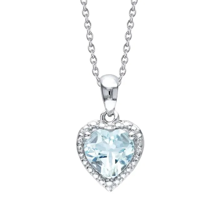 Heart Shape Aquamarine 10 Carat Pendant With Chain White Gold 14K GB Necklaces Heart Shape Aquamarine 10 Carat Pendant With Chain White Gold 14K GB Necklaces