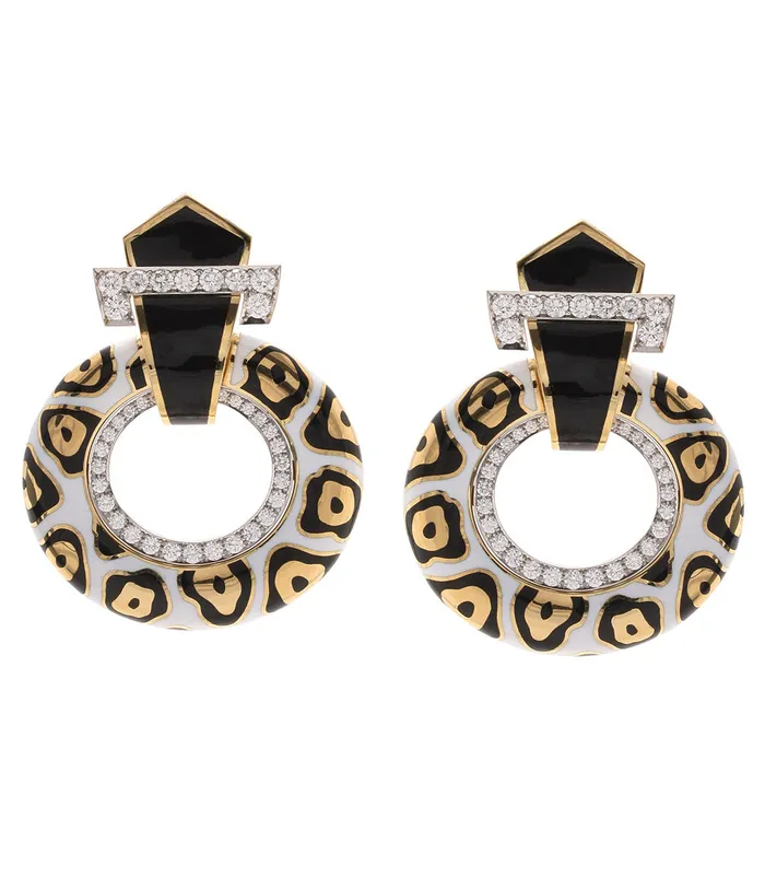 Leopard Spot Strap Doorknocker Earrings White Enamel David Webb Earrings Leopard Spot Strap Doorknocker Earrings White Enamel David Webb Earrings
