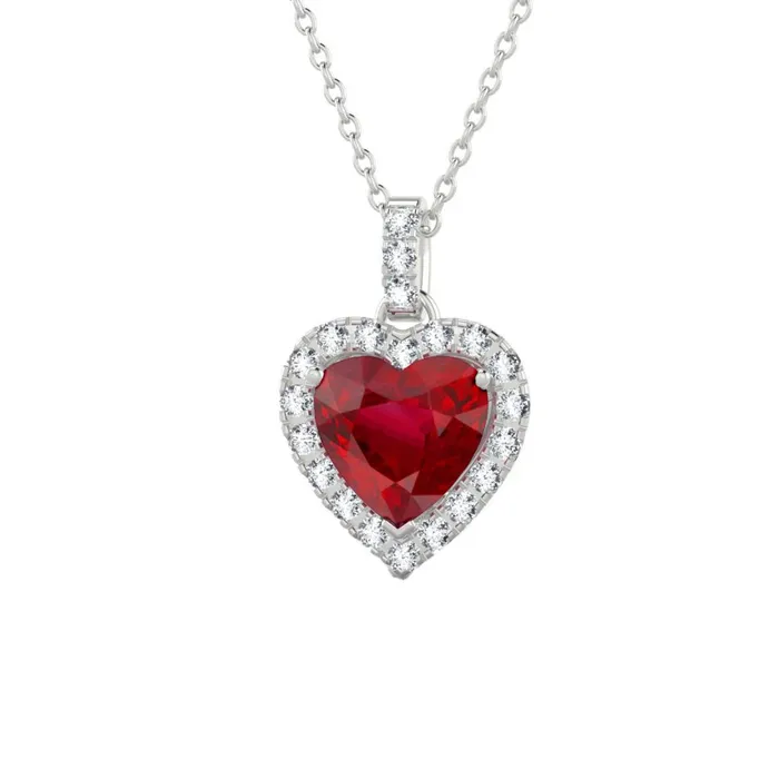Necklaces GB 550 Ct Ruby And Natural Earth Mined Diamond Heart Shape Pendant Necklace White Gold 14K Necklaces GB 550 Ct Ruby And Natural Earth Mined Diamond Heart Shape Pendant Necklace White Gold 14K