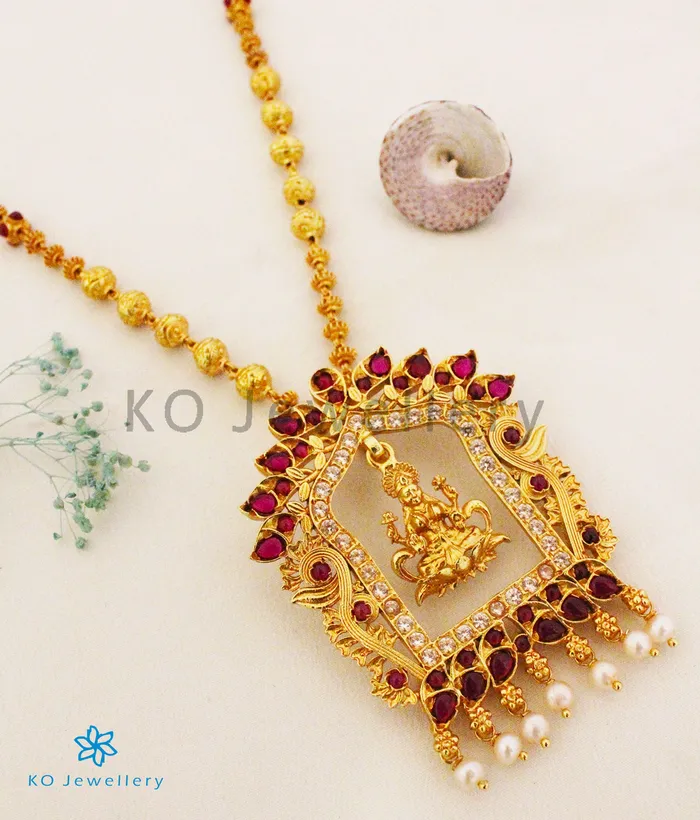 Silversmith Necklaces The Sanidhya Silver Lakshmi Necklace RedWhite
