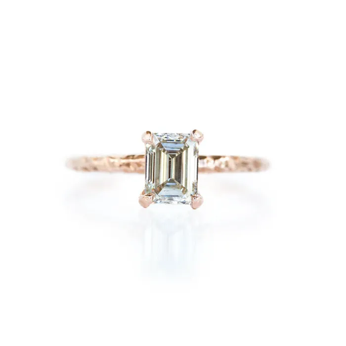 101ct Light Champagne Emerald Cut Diamond in Rose Gold Evergreen Solitaire Anueva Jewelry Earrings 101ct Light Champagne Emerald Cut Diamond in Rose Gold Evergreen Solitaire Anueva Jewelry Earrings