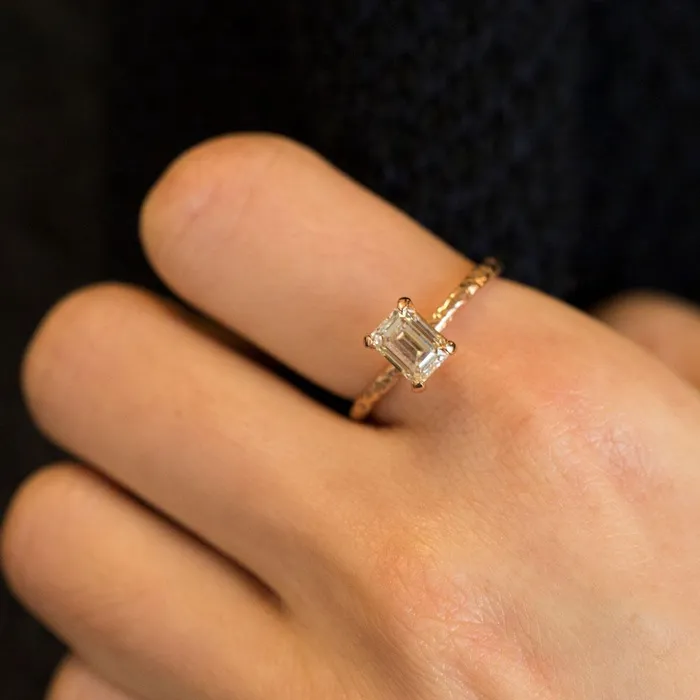 101ct Light Champagne Emerald Cut Diamond in Rose Gold Evergreen Solitaire Anueva Jewelry Earrings