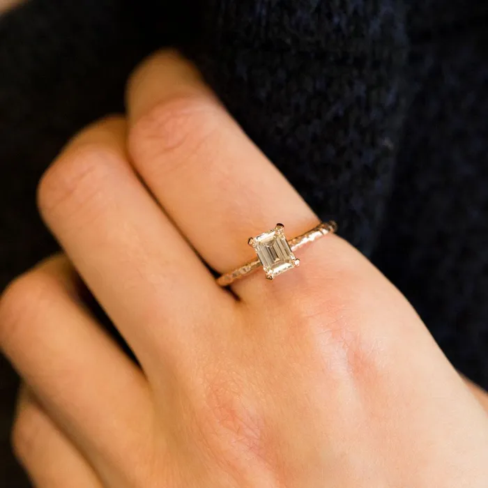 101ct Light Champagne Emerald Cut Diamond in Rose Gold Evergreen Solitaire Anueva Jewelry Earrings
