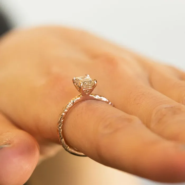 101ct Light Champagne Emerald Cut Diamond in Rose Gold Evergreen Solitaire Anueva Jewelry Earrings