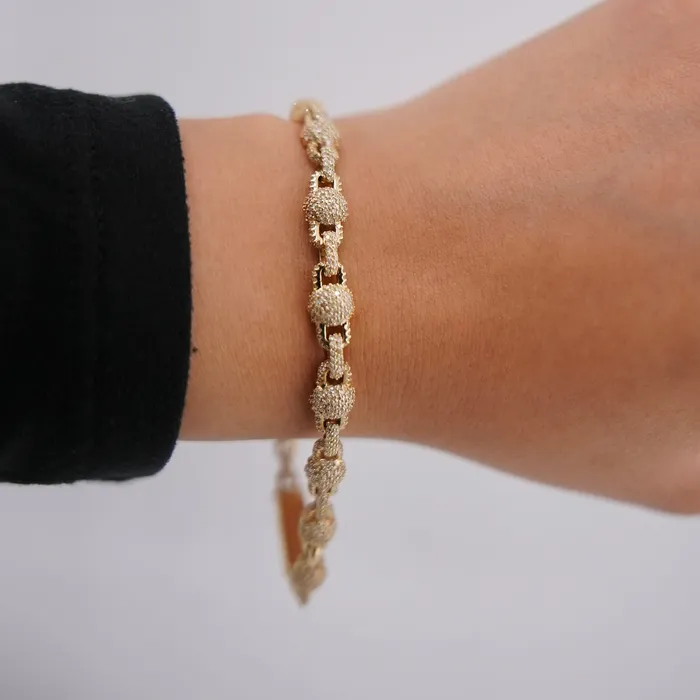 10k Gold Diamond Fancy Ball Bracelet 7in C715 AB and J Bracelets