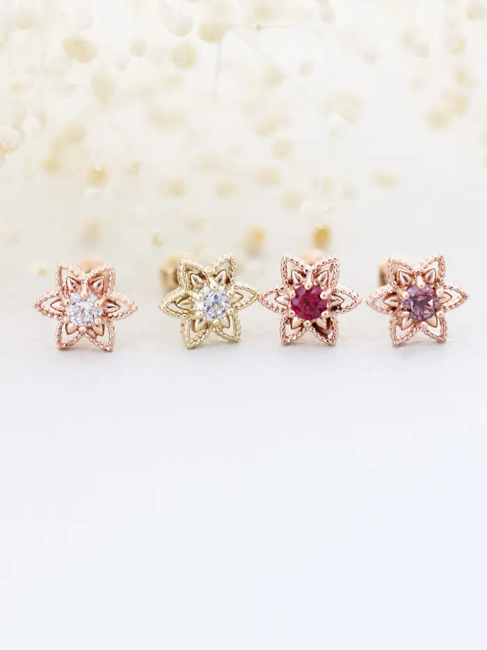 14K Gold Bling Flower Cartilage Earring 18G16G MinimalBijoux Earrings