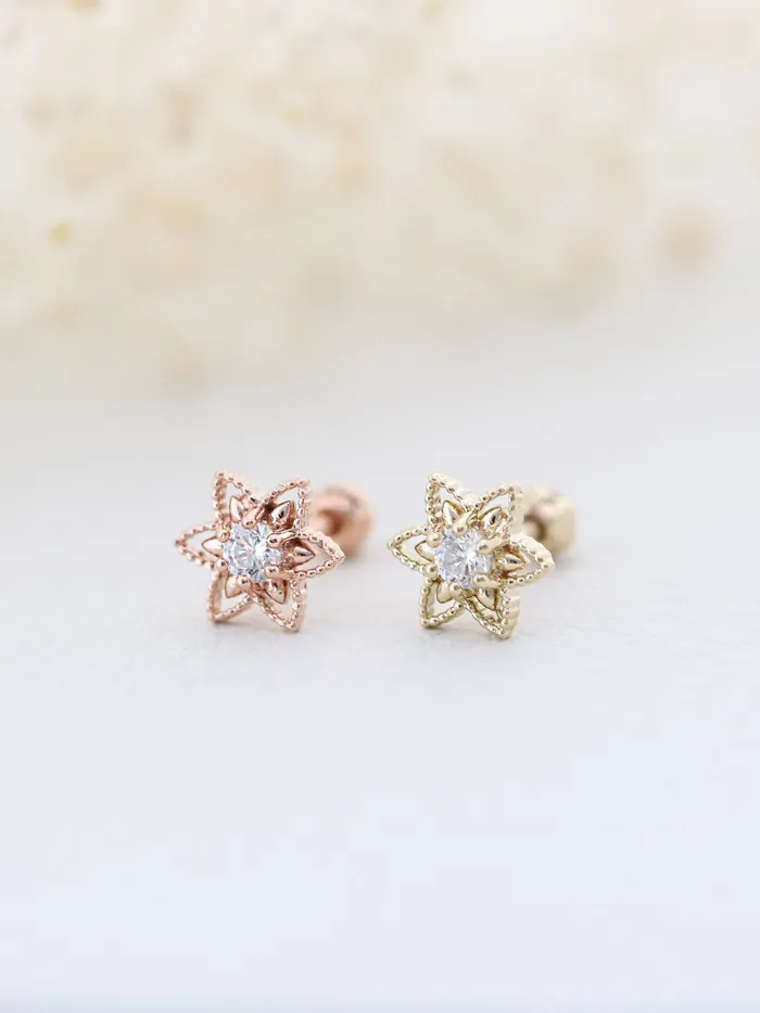 14K Gold Bling Flower Cartilage Earring 18G16G MinimalBijoux Earrings
