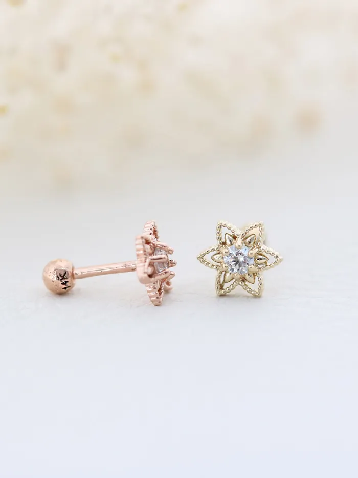 14K Gold Bling Flower Cartilage Earring 18G16G MinimalBijoux Earrings