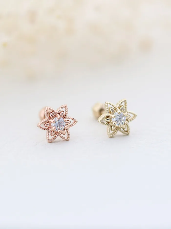 14K Gold Bling Flower Cartilage Earring 18G16G MinimalBijoux Earrings