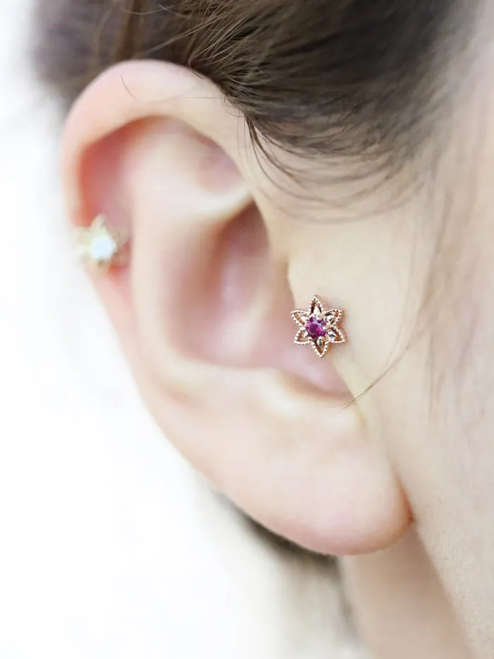 14K Gold Bling Flower Cartilage Earring 18G16G MinimalBijoux Earrings