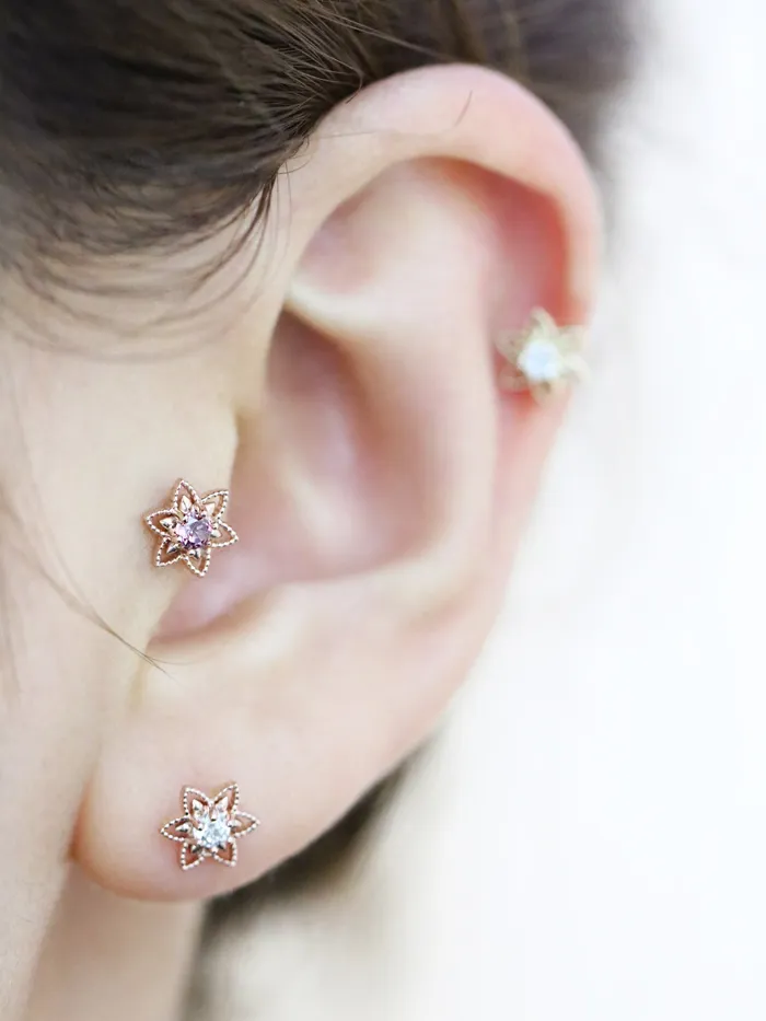 14K Gold Bling Flower Cartilage Earring 18G16G MinimalBijoux Earrings