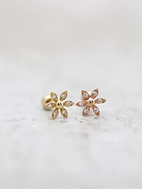 14K Gold Daisy Cartilage Earring 18G16G MinimalBijoux Earrings