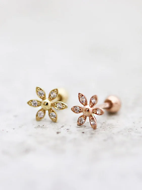 14K Gold Daisy Cartilage Earring 18G16G MinimalBijoux Earrings
