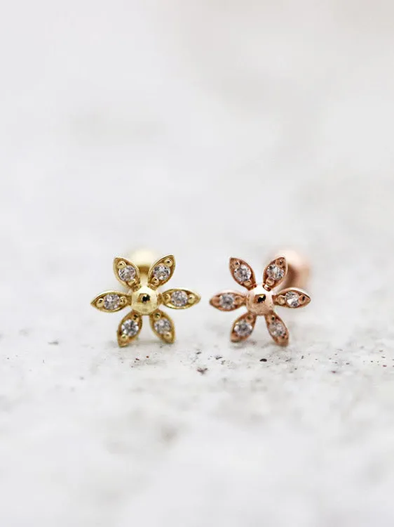 14K Gold Daisy Cartilage Earring 18G16G MinimalBijoux Earrings