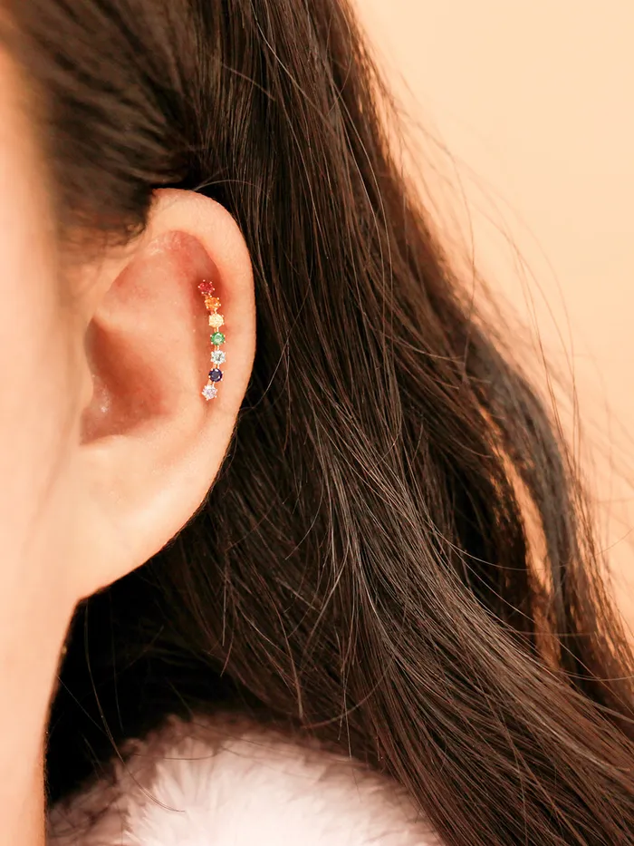 14K Gold Rainbow CZ curve Cartilage Earring 20G18G16G MinimalBijoux Earrings