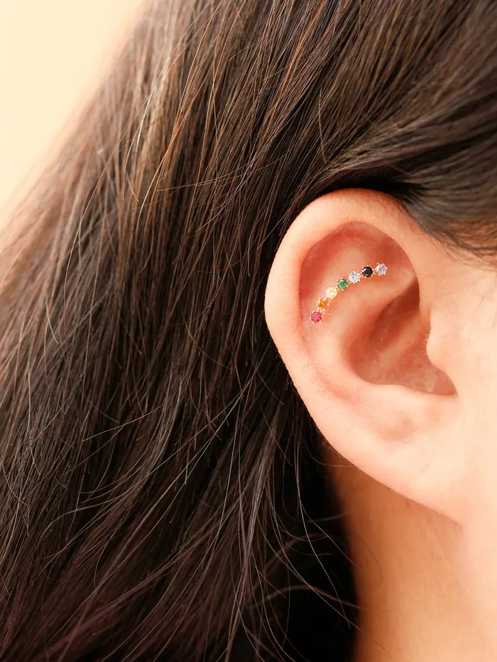 14K Gold Rainbow CZ curve Cartilage Earring 20G18G16G MinimalBijoux Earrings