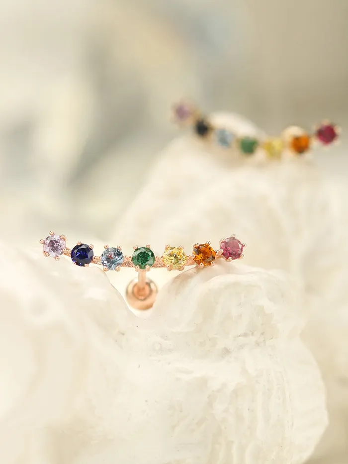 14K Gold Rainbow CZ curve Cartilage Earring 20G18G16G MinimalBijoux Earrings