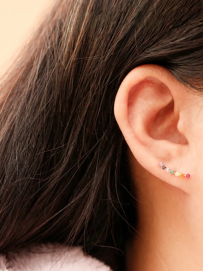 14K Gold Rainbow CZ curve Cartilage Earring 20G18G16G MinimalBijoux Earrings